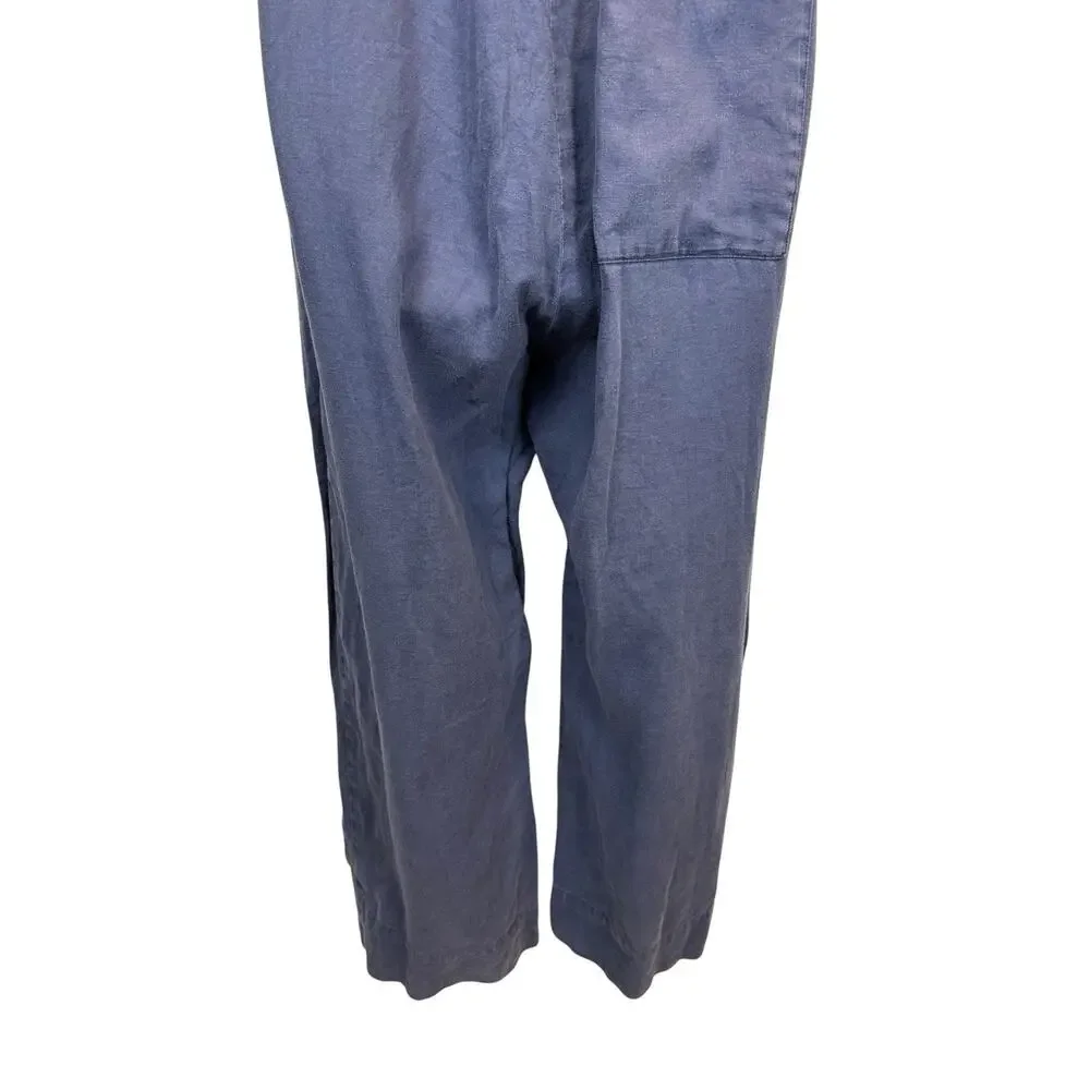 Everlane Jumpsuit Womens 6 Blue Linen Wide Leg Sleeveless Pockets Lagenlook